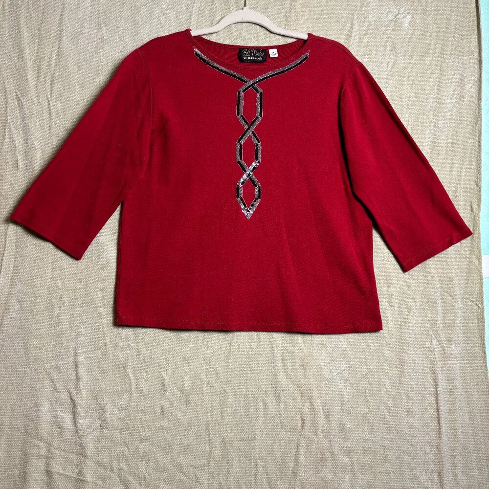 Bob Mackie Wearable Art twisted Geometric Sequin Details. Medium, 3/4 Sleeve - Picture 2 of 4